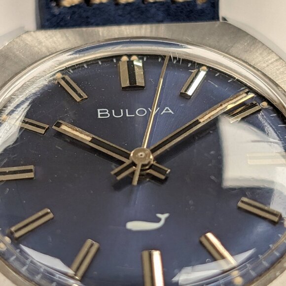 Vintage Bulova Sea King Watch Blue Dial Leather Strap - Picture 6 of 8